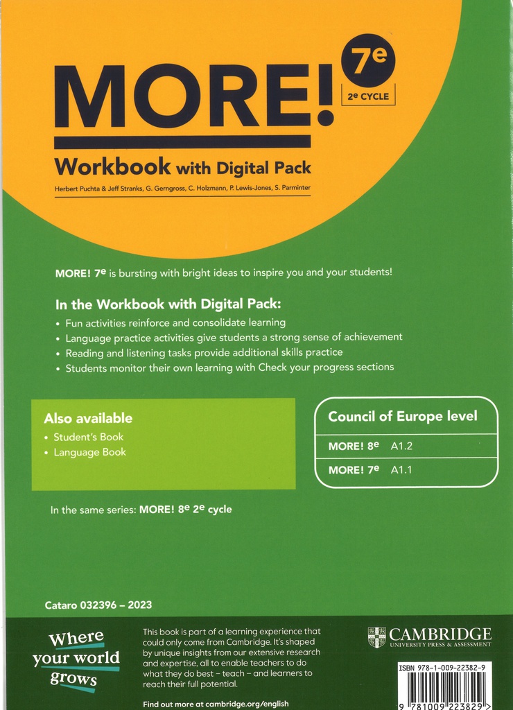 More! 7e Workbook + CD audio (CATARO 032396) 2 ème Edition 2023