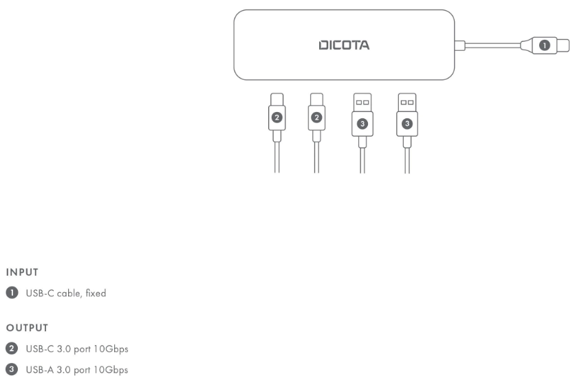 DICOTA USB-A/USB-C Metal HUB 2x USB 3.0 + 2x USB-C
