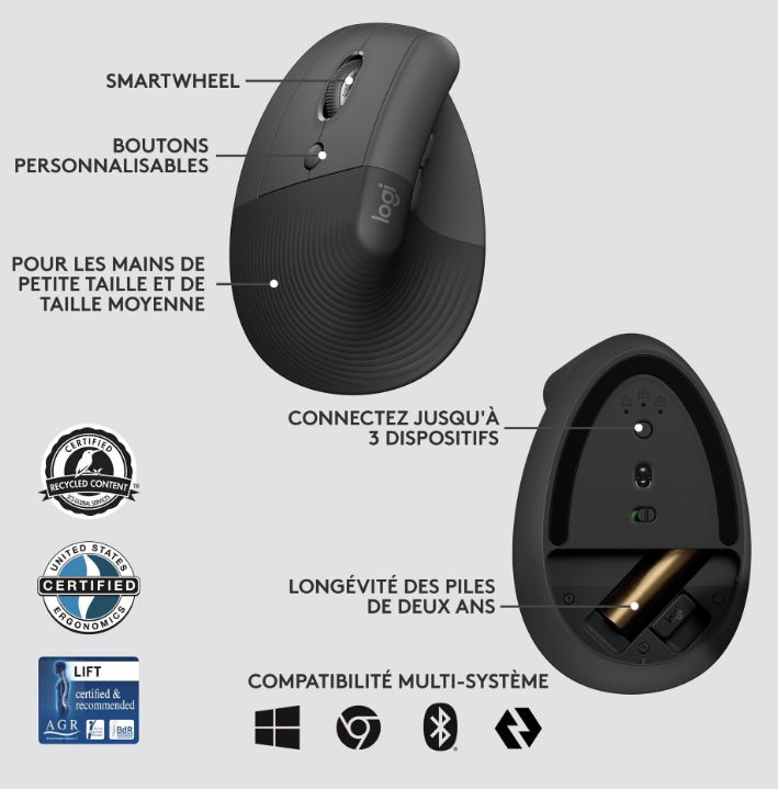 Souris ergonomique Logitech Lift Graphite (copie)