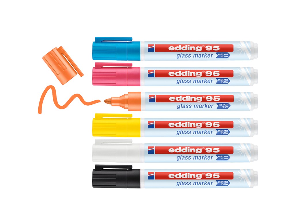 Marqueurs pour verre Edding  95 assortiment de 6 couleurs