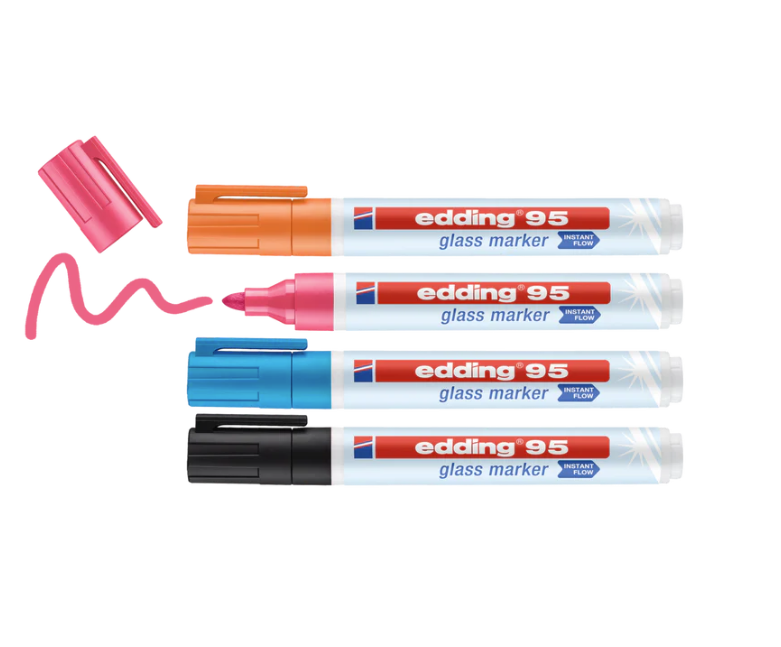 Marqueurs pour tableaux en verre edding 95, assortiment 4 pièces basic