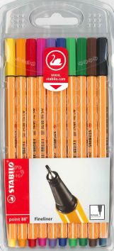 Fineliner Stabilo Point 88, assortiment 10 couleurs