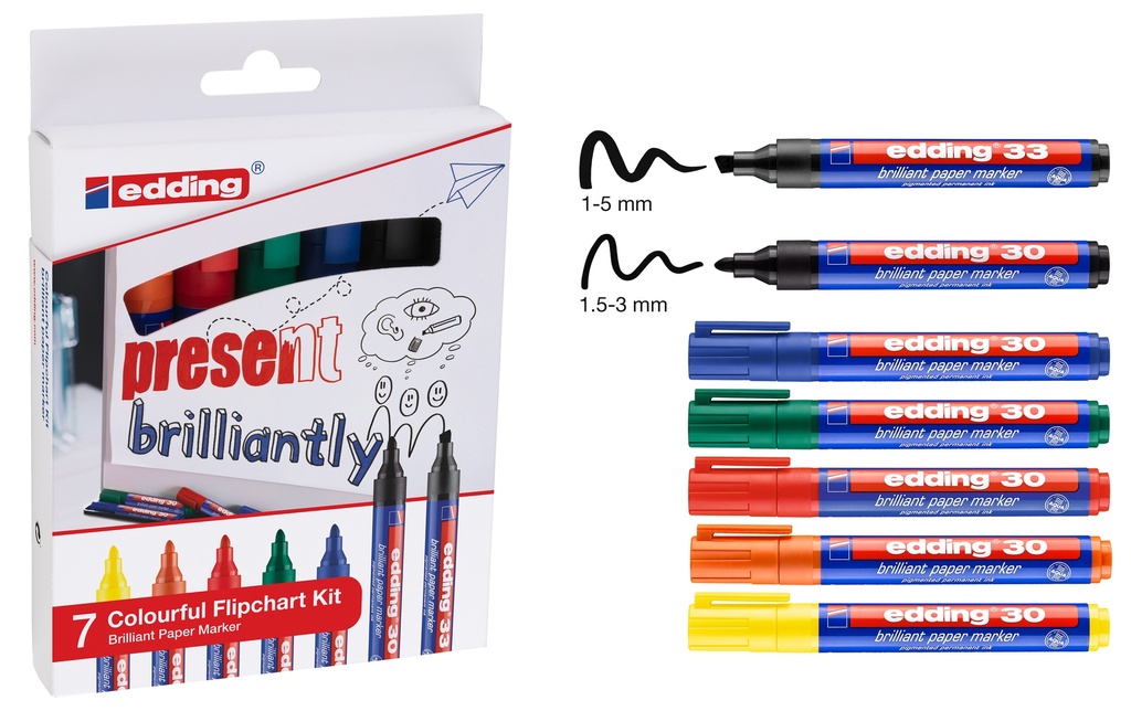 edding Permanent Marker Flipchart Kit 30 / 33, 7 Stück assortiert