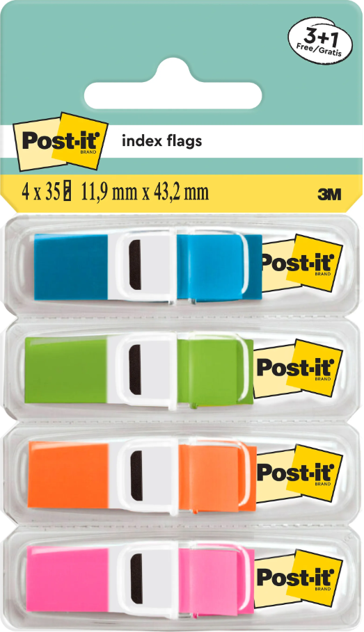 Index (Pagemarker) Post-it 12x45 mm Sortiert 4 Leuchtfarben