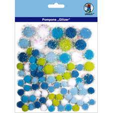 Pompons «glitter» assorti en tailles et couleurs différentes (80 pièces)