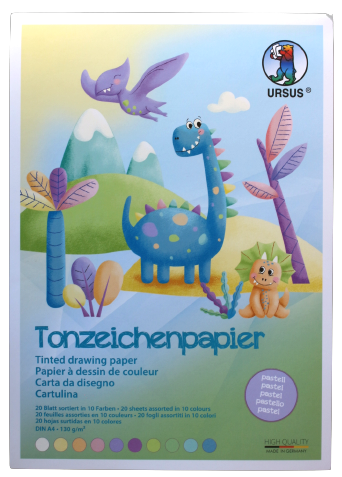 Papier à dessin de couleur «Pastell» 20 feuilles assortis en 10 couleurs A4 130 g/m2