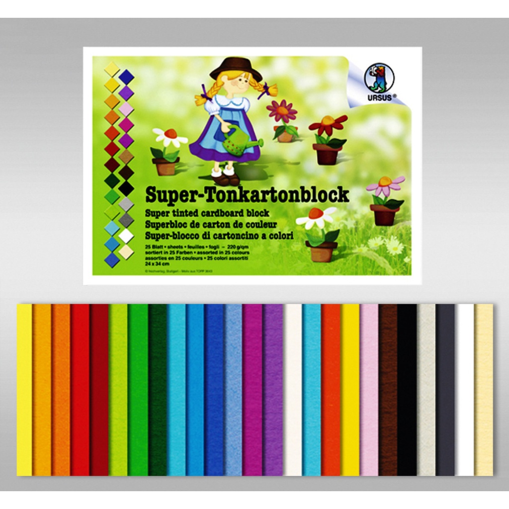 Super-Tonkartonblock, 25 Blatt sortiert in 25 Farben, 220 g/m2, 24 x 34 cm