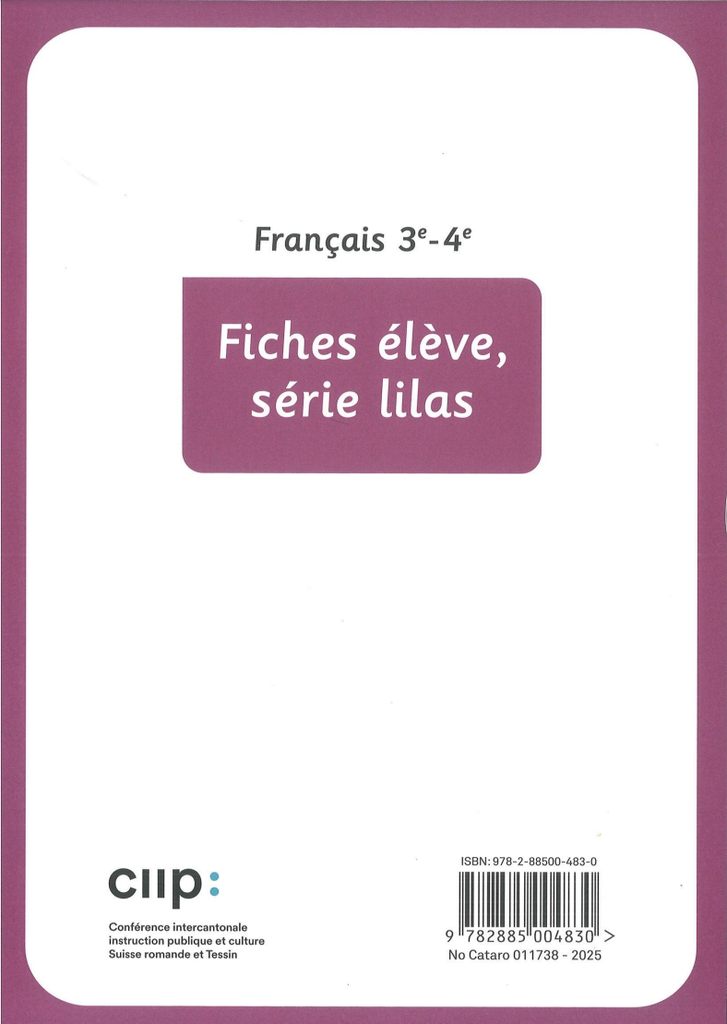 Français 3-4e, fiches élèves parcours, série lilas (CATARO 011738) 
