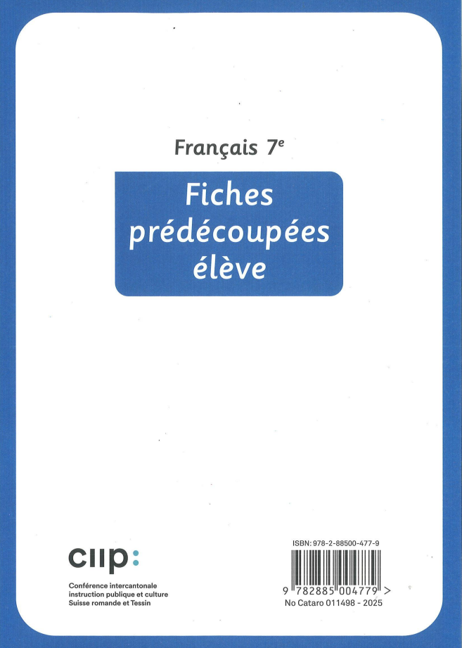 Français 7e, fiches prédécoupées élève, série lilas (CATARO 011498)
