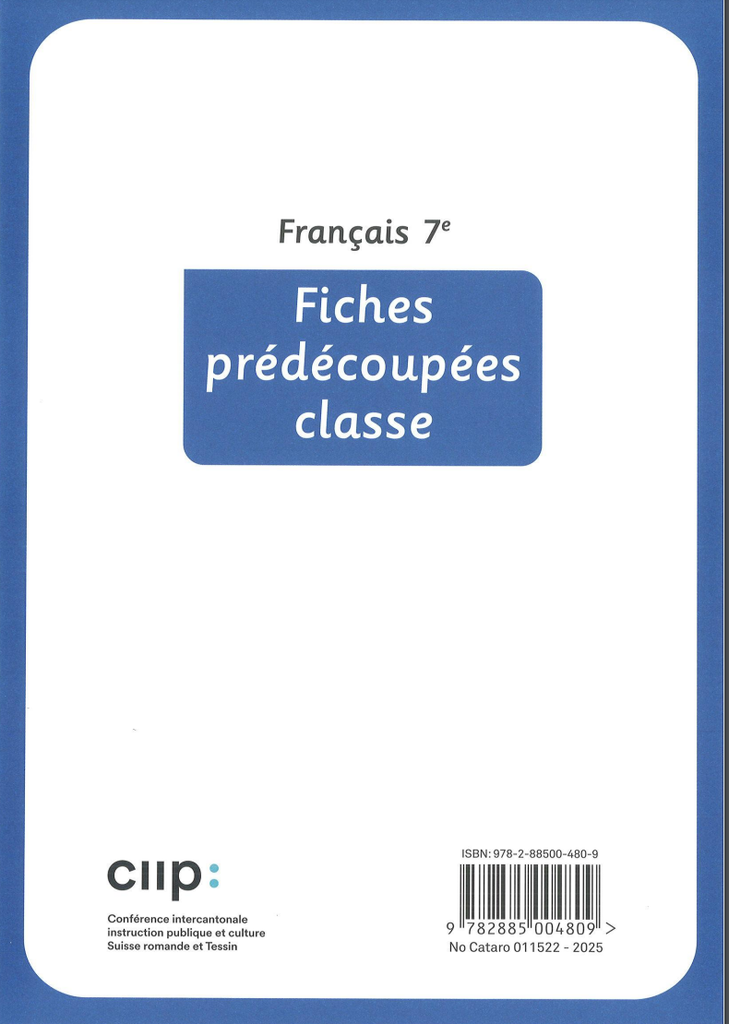 Français 7e, fiches prédécoupées classe CATARO 011522