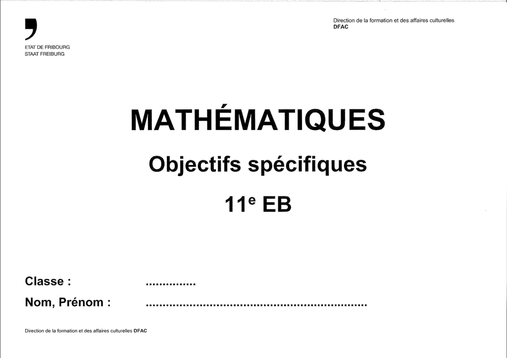Mathématiques Objectifs spécifiques 11e EB