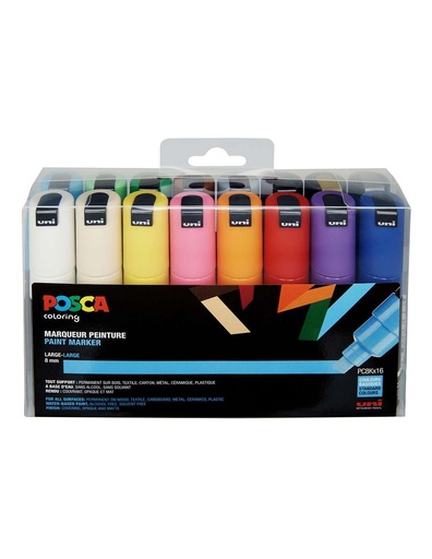[91.151.45] Feutres Posca PC8K assortiment de 16 couleurs