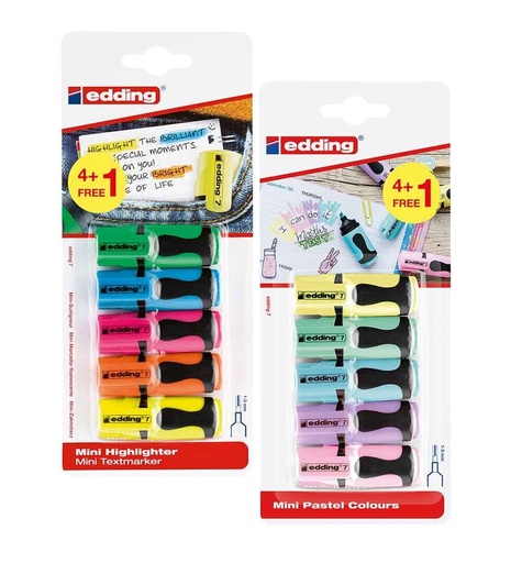 Surligneurs edding Mini 7, assortiment de 5 couleurs
