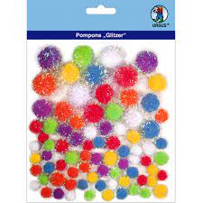 Pompons "Glitter" sortiert in verschiedenen Grössen und Farben (80 Stück)