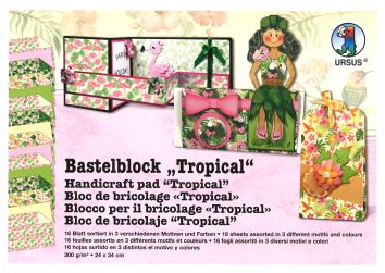 [94.524] Bastelblock «Tropical» 16 Blatt sortiert in 3 verschiedenen Motiven und Farben 300 g/m2 24 x 34 cm
