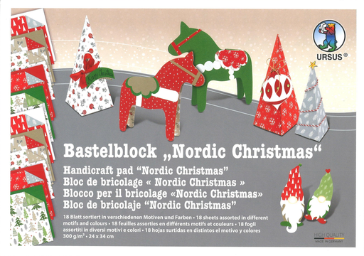 [94.178] Bloc de bricolage «Nordic Christmas» 24 x 34 cm, assortiment de 18 feuilles 300 g/m2