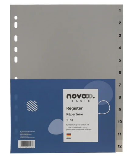 [66.189] Répertoire A4 numéro de 1-12 en polypropylène