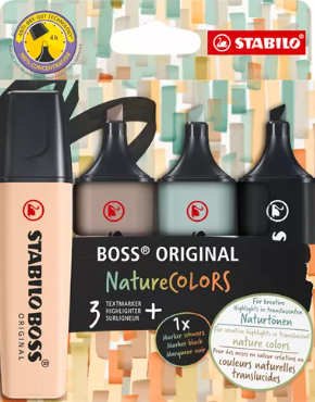 [67.410] Textmarker Stabilo Boss Nature , Sortiment 4 Farben beige, grau, erdgrün, Marker schwarz