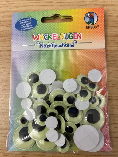 [83.137] Yeux mobiles phosphorescents ronds ø Assorti en tailles différentes (52 pces) autocollant
