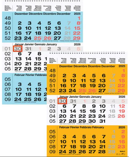 Wandkalender 3-monatig 2026