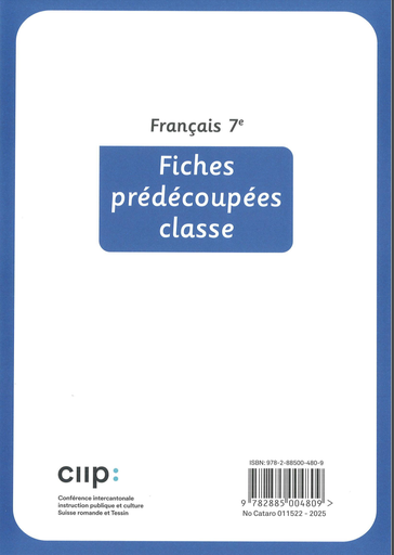[11588] Français 7e, fiches prédécoupées classe CATARO 011522