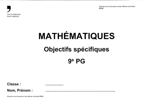 [12728] Mathématiques Objectifs spécifiques 9e PG
