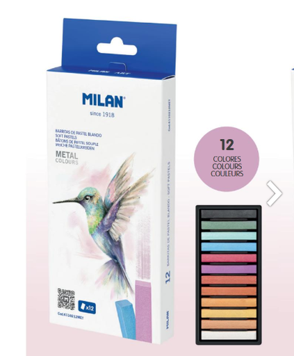 [91.501] Bâtons de pastel souple, 12 couleurs métalliques Milan