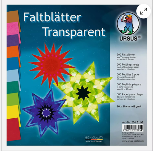 [94.157] Faltblätter Transparent 20 x 20 cm,  500 Blätter sortiert in 10 Motiven 42 g/m2