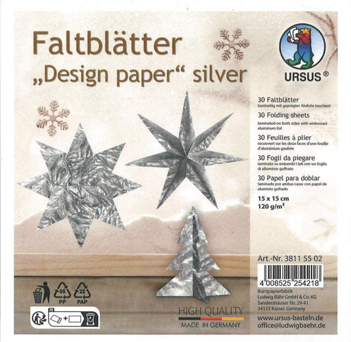 [94.253] Faltblätter Kraftpapier «Weihnachten»  30 Blatt 15x15cm 120g/m2