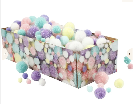[83.345] Pompons Mix pastel glitter ø 15-40 mm 400gr env 470 pièces